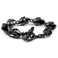 Fort Tempus Bracelet à Crânes Gothiques En Acier Noir