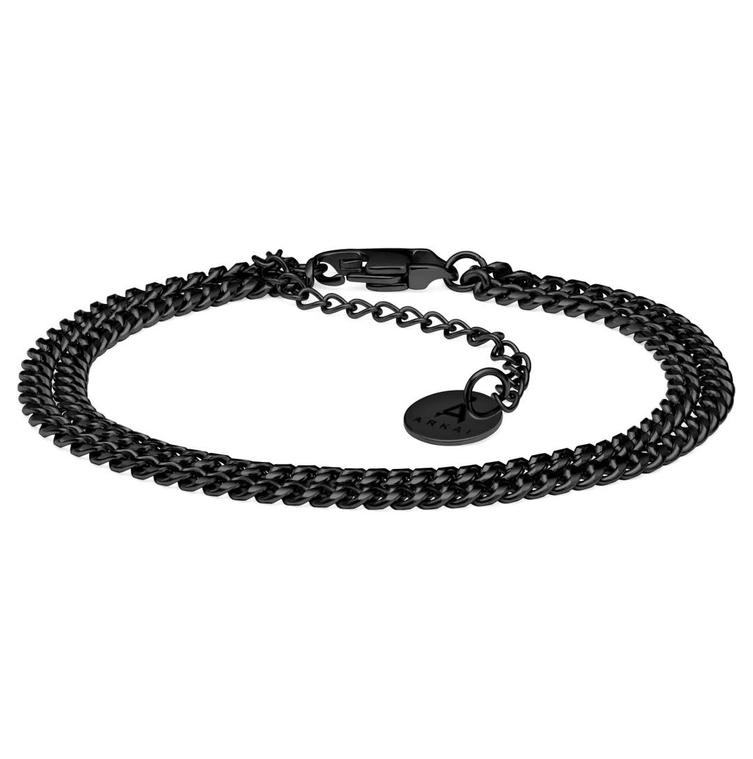Arkai Bracelet Rico - Gourmette à Double Chaîne Noire 1 Arkai Bracelet Rico - Gourmette à Double Chaîne Noire