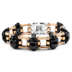 Fort Tempus Bracelet Biker En Acier Chirurgical Noir, Doré Et Argenté