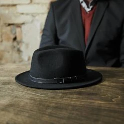 Fawler Chapeau Fedora Flavio En Laine Noire à Bord Plat -Boutique Trendhim 17965