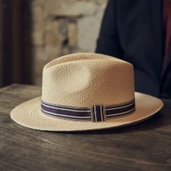Fawler Chapeau Panama Moda De Couleur Naturelle Avec Gallon Rayé Piero -Boutique Trendhim 18000