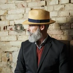 Fawler Chapeau Panama Moda Couleur Havane Clair Avec Gallon Bleu Marine Piero -Boutique Trendhim 18004 2