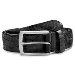 BSWK Vincio | Ceinture Noire En Cuir Pleine Fleur Avec Imprimé Croco