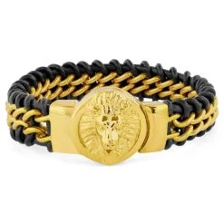 Fort Tempus Bracelet En Cuir Et En Acier à Tête De Lion