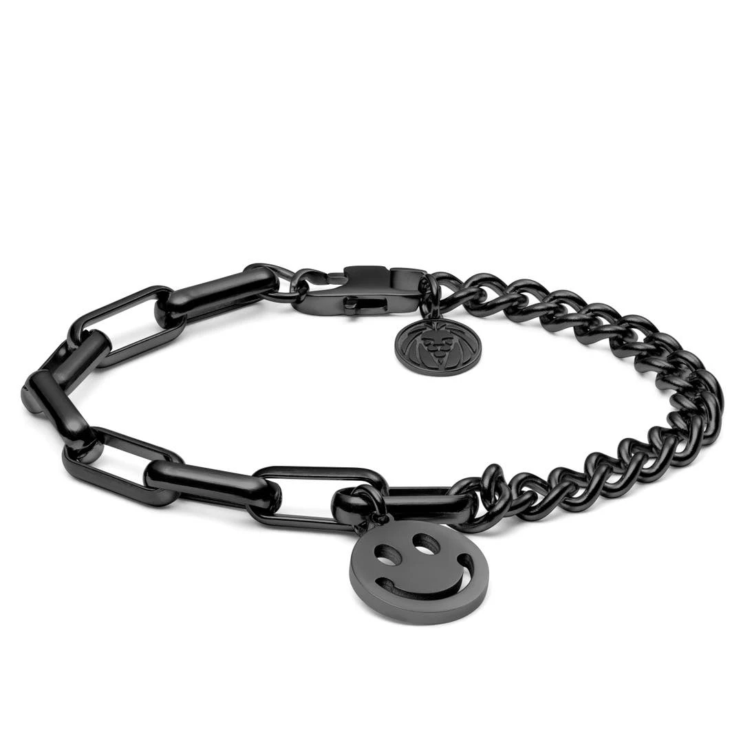 Lucleon Bracelet Amager Clarke Couleur Gris Gunmetal à Maille Torsadée Et Maille Gourmette Avec Pendentif Smiley 1 Lucleon Bracelet Amager Clarke Couleur Gris Gunmetal à Maille Torsadée Et Maille Gourmette Avec Pendentif Smiley