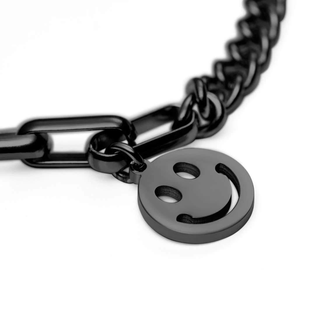 Lucleon Bracelet Amager Clarke Couleur Gris Gunmetal à Maille Torsadée Et Maille Gourmette Avec Pendentif Smiley 3 Lucleon Bracelet Amager Clarke Couleur Gris Gunmetal à Maille Torsadée Et Maille Gourmette Avec Pendentif Smiley – Image 3