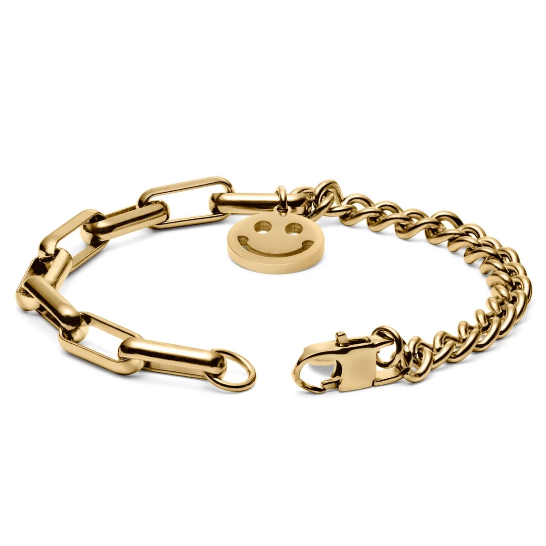 Lucleon Bracelet Amager Clarke Doré à Maille Torsadée Et Maille Gourmette Avec Pendentif Smiley 2 Lucleon Bracelet Amager Clarke Doré à Maille Torsadée Et Maille Gourmette Avec Pendentif Smiley – Image 2