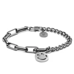 Lucleon Bracelet Amager Clarke Argenté à Maille Torsadée Et Maille Gourmette Avec Pendentif Smiley