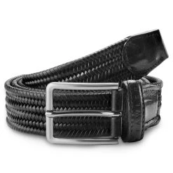Fawler Ceinture Tressée Noire En Cuir Italien Pleine Fleur