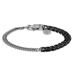 Lucleon Bracelet En Acier Argenté Et Bronze Gunmetal Carlos Amager à Double Maille Gourmette