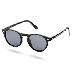 Sidegren Lunettes De Soleil Rétro Noires à Verres Ronds Polarisés