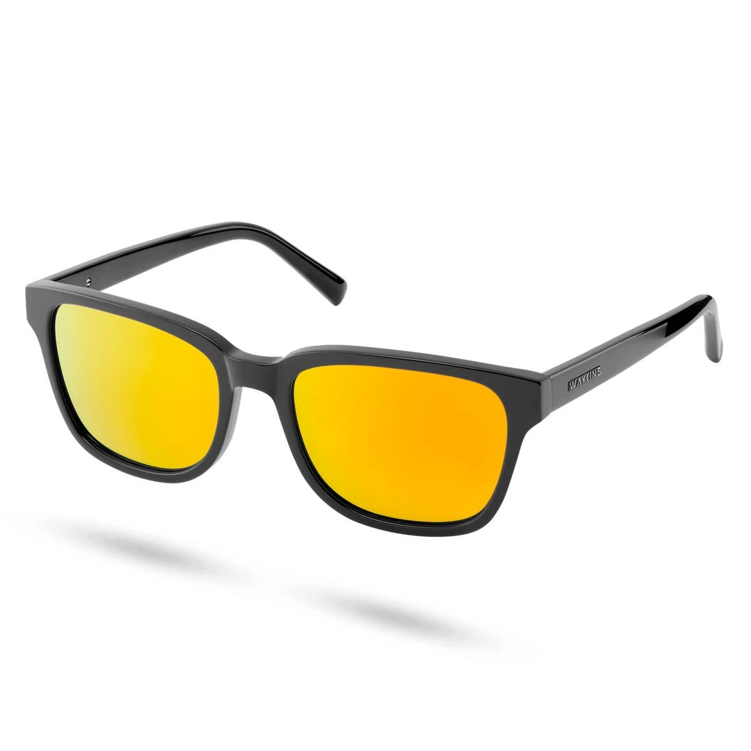 Waykins Lunettes De Soleil Noires Wilmer Thea à Verres Miroir Polarisés Jaune-orange 1 Waykins Lunettes De Soleil Noires Wilmer Thea à Verres Miroir Polarisés Jaune-orange