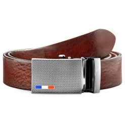 BSWK Ceinture Automatique En Cuir Pleine Fleur Marron à Finition Vintage