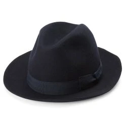 Fawler Chapeau Fedora Filippo Bleu Marine à Bords Bruts