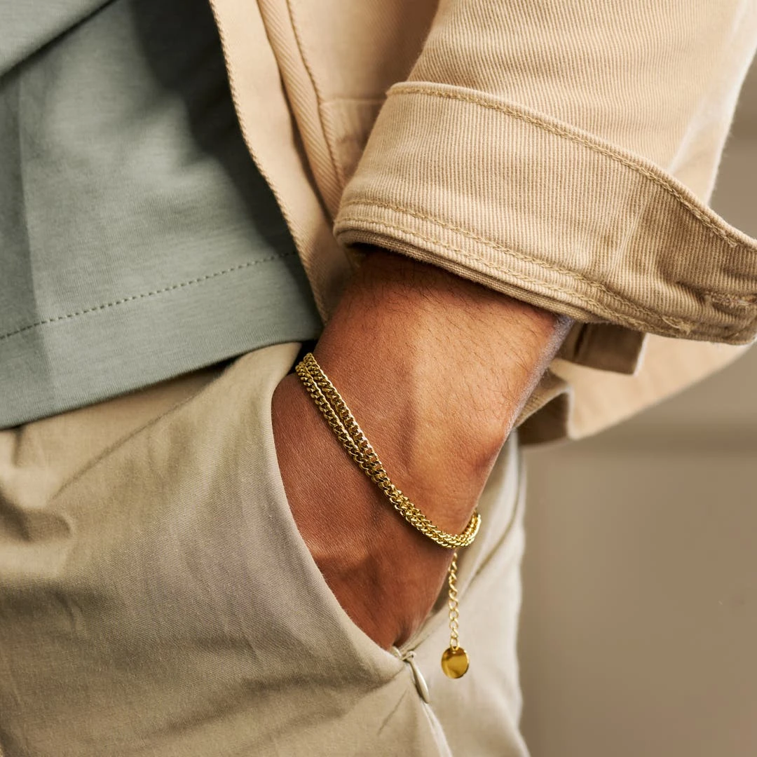 Arkai Bracelet Rico - Gourmette à Double Chaîne Dorée 2 Arkai Bracelet Rico - Gourmette à Double Chaîne Dorée – Image 2